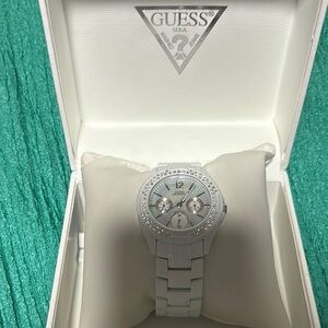 Guess White Watch with Crystal Accents